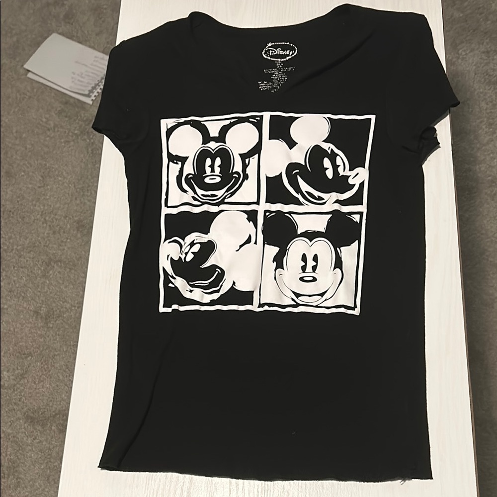 Disney Black Crew Neck Cap Sleeve T-Shirt